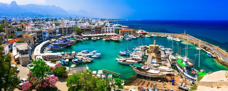 turkish part - beautiful Kyrenia town. View of old port