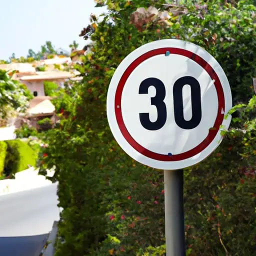שלט הגבלת מהירות בקילומטרים לשעה בעיירה קפריסאית