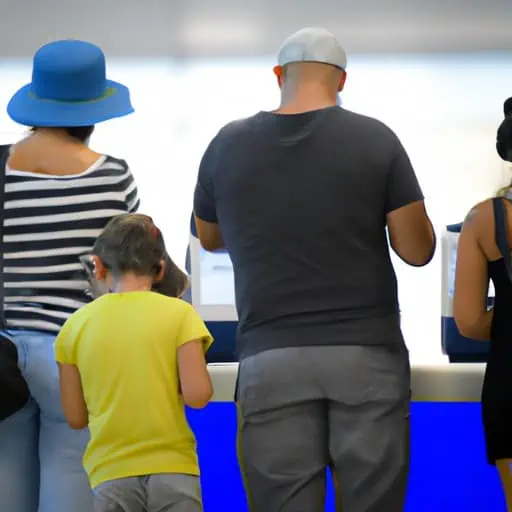 משפחה ממתינה בתור בדלפק הצ'ק-אין בשדה התעופה של לרנקה
