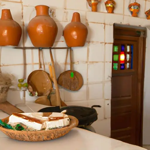 מטבח קפריסאי מסורתי עם גבינת חלומי בתצוגה