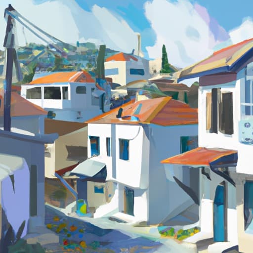 נוף ציורי של כפר קפריסאי עם בתים צבעוניים ורחובות צרים