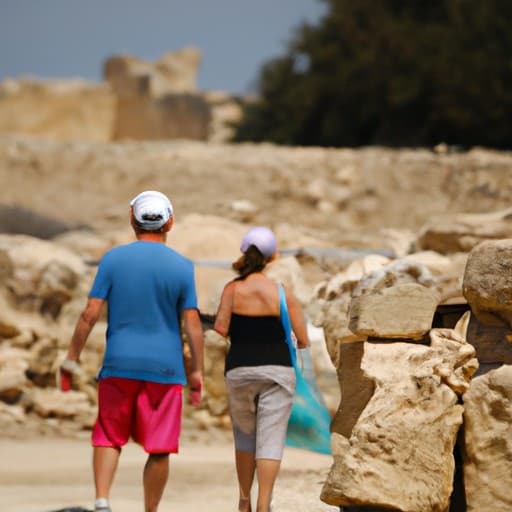 מבקרים בוחנים חורבות עתיקות בקפריסין