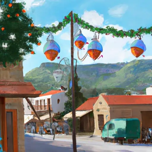 נוף ציורי של כפר קפריסאי עם קישוטי חג