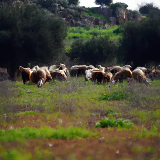 עדר של כבשים ועיזים קפריסאים מקומיים רועה באזור הכפרי