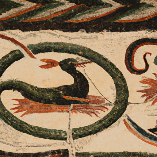 תקריב של אחד מהפסיפסים המורכבים שנמצאו בבית דיוניסוס, המציג צבעים מרהיבים ודפוסים מפורטים.