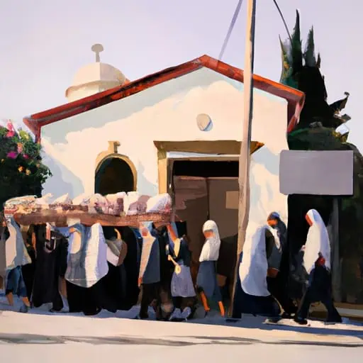 קבוצת מקומיים קפריסאים משתתפת בתהלוכה דתית מחוץ לאגיוס לזרוס.