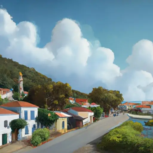 נוף ציורי של עיירת חוף קפריסאית בחודש יוני